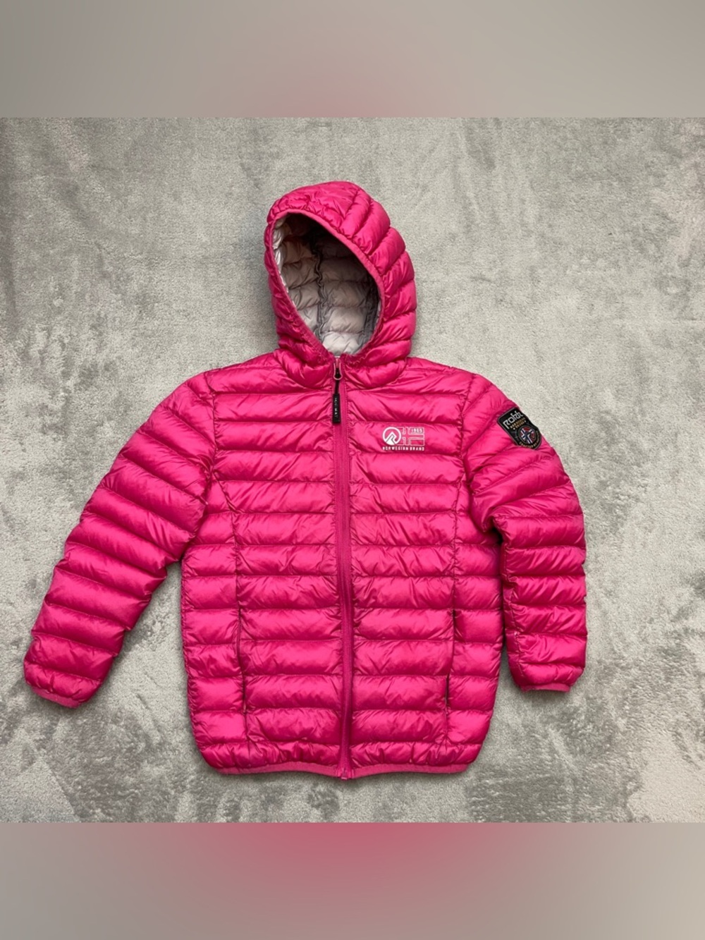 Rokk Norwegian Girls Pink Puffer Jacket Size 6/7 Norway 90% down filled